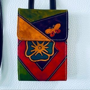 Handpainted Leather Crossbody Wallet Purse